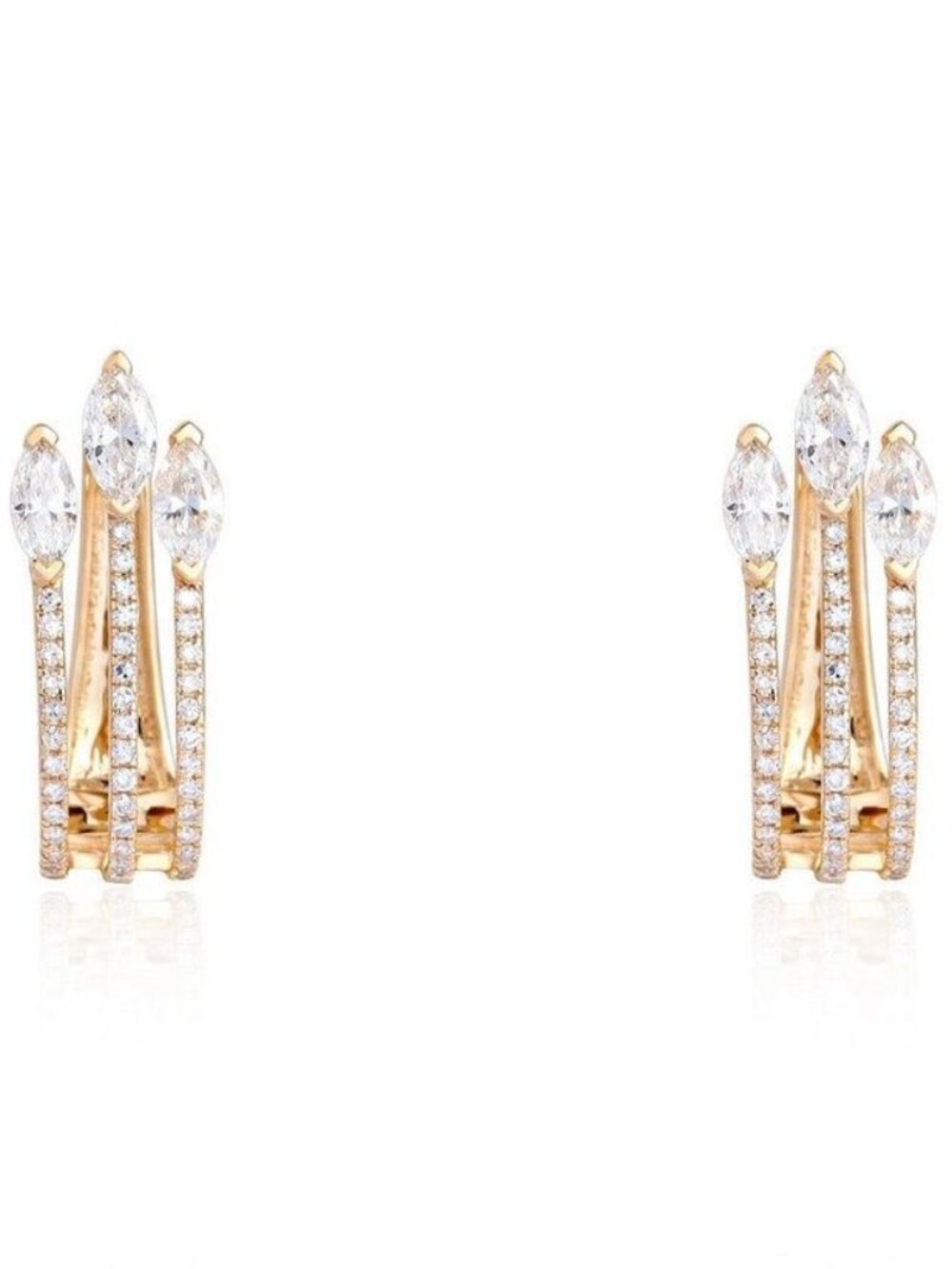 Triple Marquise Crown 14K (or 18k upon request)Yellow Gold Diamond Hoop Earrings